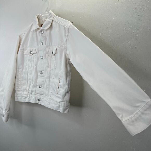 H&M Denim Jean Jacket White S Women Button Front Pockets Trucker Cowgirl Coastal - Picture 4 of 9